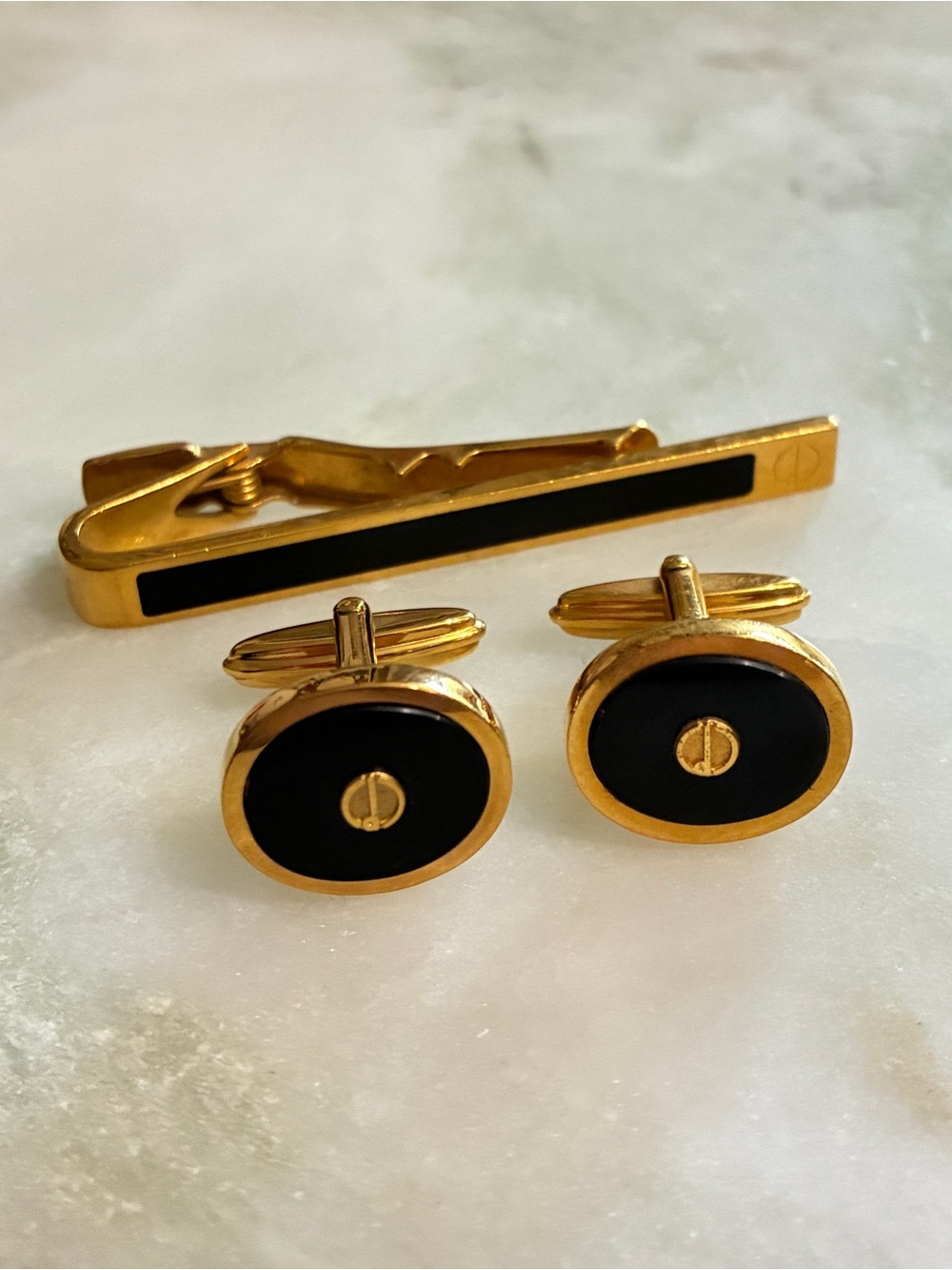 Dunhill Cuff Links + Tie Clip Set